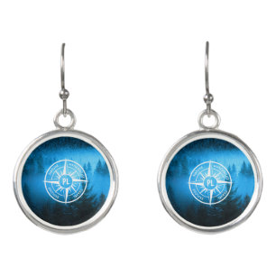 Compass star emblem monogram fog in spruce forest earrings