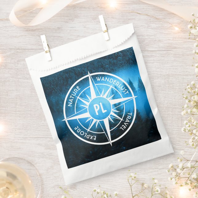 Compass star emblem monogram fog in spruce forest favor bag (Clipped)
