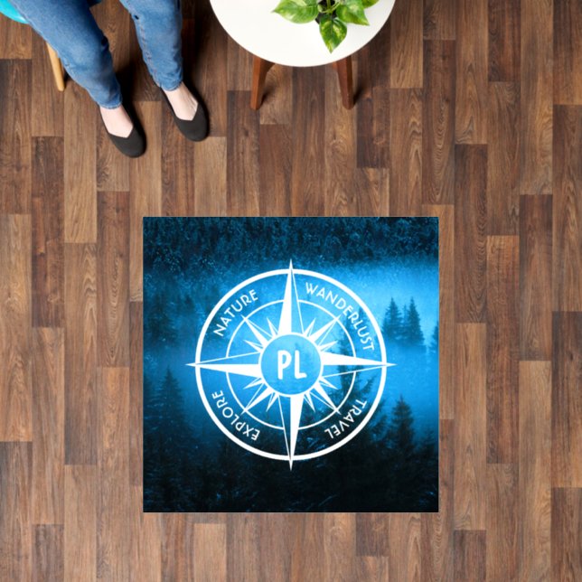 Compass star emblem monogram fog in spruce forest floor decals (Floor)