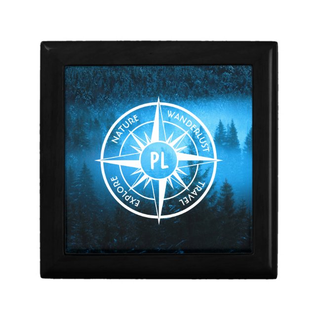 Compass star emblem monogram fog in spruce forest gift box (Front)