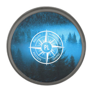 Compass star emblem monogram fog in spruce forest gunmetal finish lapel pin