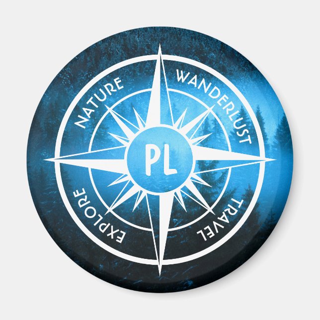 Compass star emblem monogram fog in spruce forest magnet (Front)