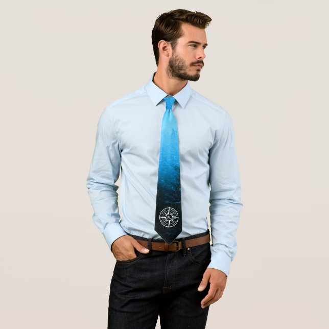 Compass star emblem monogram fog in spruce forest neck tie (In Situ)