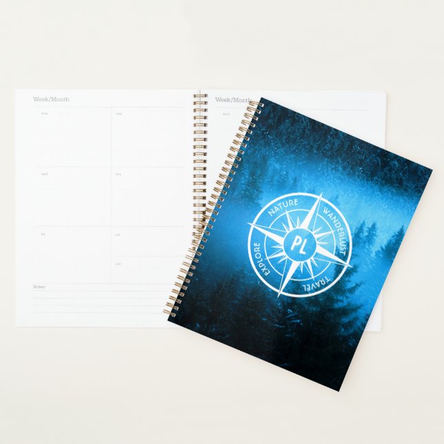 Compass star emblem monogram fog in spruce forest planner (Display)