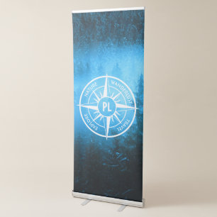 Compass star emblem monogram fog in spruce forest retractable banner