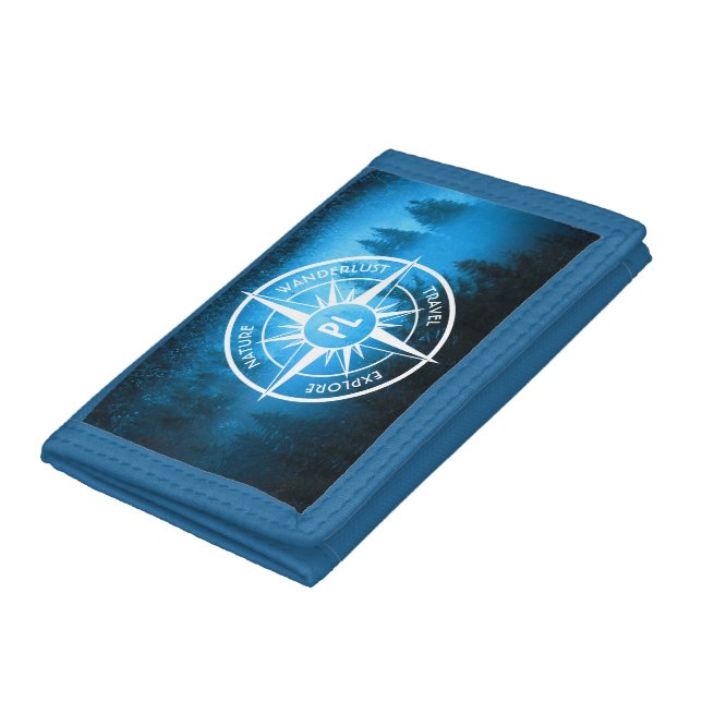 Compass star emblem monogram fog in spruce forest trifold wallet (Bottom)