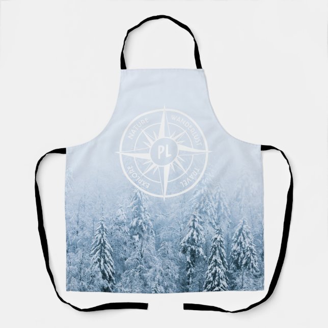 Compass star emblem monogram winter spruce forest apron (Front)