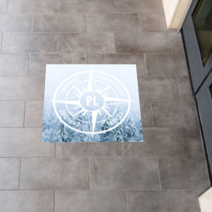 Compass star emblem monogram winter spruce forest floor decals