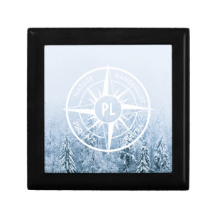 Compass star emblem monogram winter spruce forest gift box