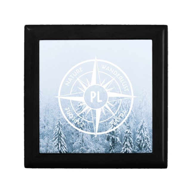 Compass star emblem monogram winter spruce forest gift box (Front)