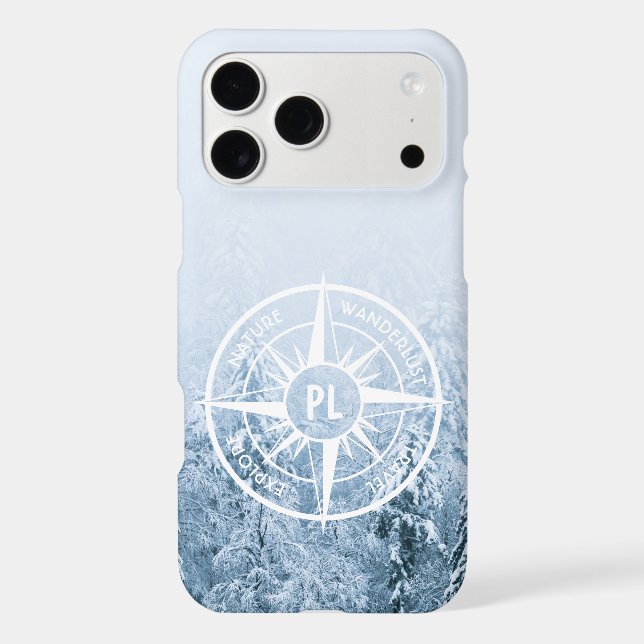 Compass star emblem monogram winter spruce forest iPhone case (Back)
