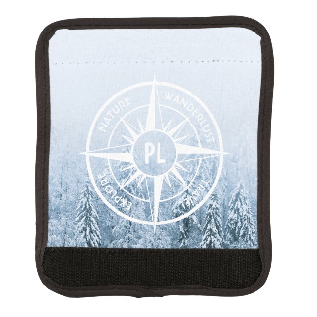 Compass star emblem monogram winter spruce forest luggage handle wrap (Front)