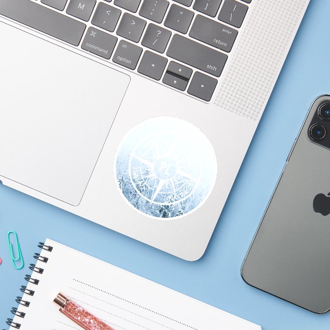 Compass star emblem monogram winter spruce forest sticker (Laptop w/ iPhone)