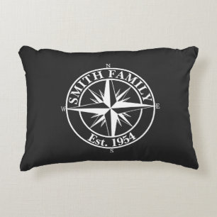 Compass star monogram personalizable emblem accent pillow