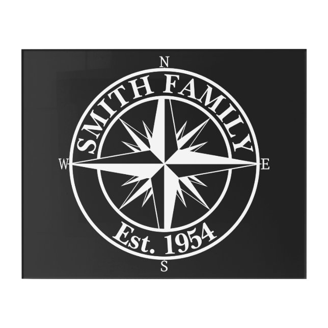 Compass star monogram personalizable emblem acrylic print (Front)