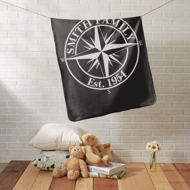 Compass star monogram personalizable emblem baby blanket (In Situ)