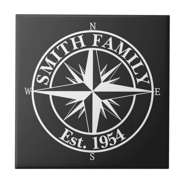 Compass star monogram personalizable emblem ceramic tile (Front)