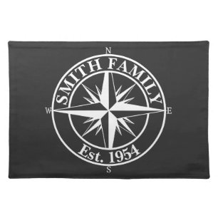 Compass star monogram personalizable emblem cloth placemat