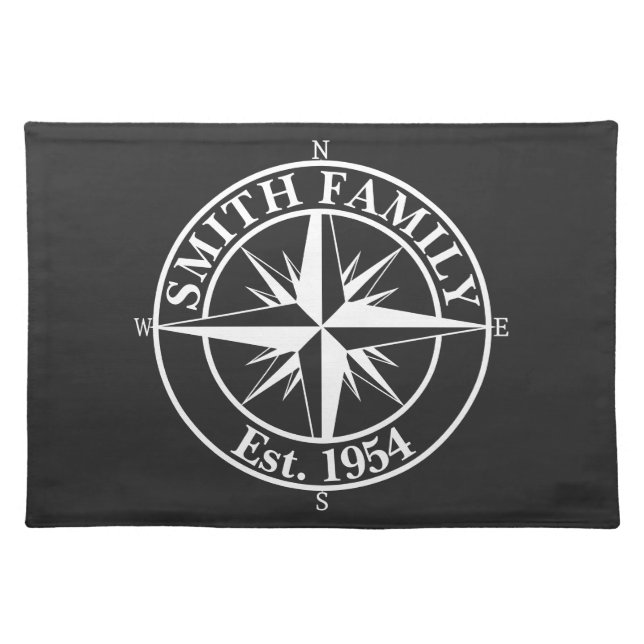 Compass star monogram personalizable emblem cloth placemat (Front)