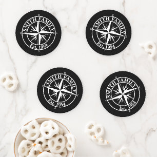 Compass star monogram personalizable emblem coaster set