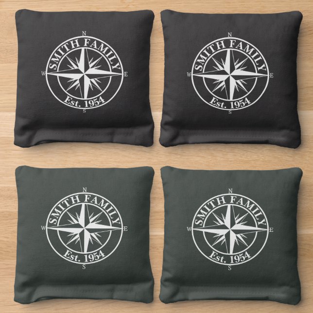 Compass star monogram personalizable emblem cornhole bags (Wood)