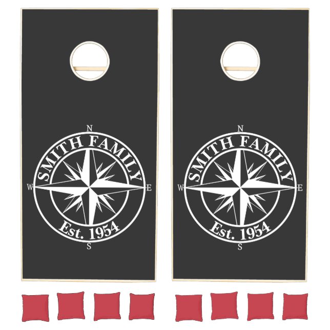 Compass star monogram personalizable emblem cornhole set (Set)