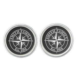 Compass star monogram personalizable emblem cufflinks