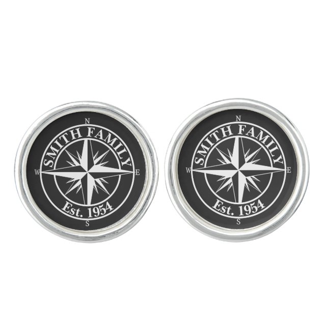 Compass star monogram personalizable emblem cufflinks (Front)