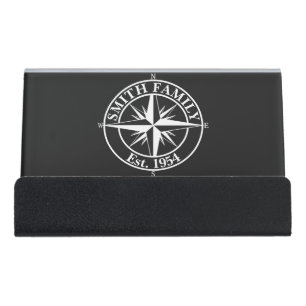 Compass star monogram personalizable emblem desk business card holder
