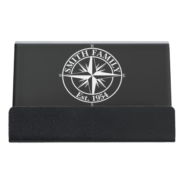 Compass star monogram personalizable emblem desk business card holder (Front)