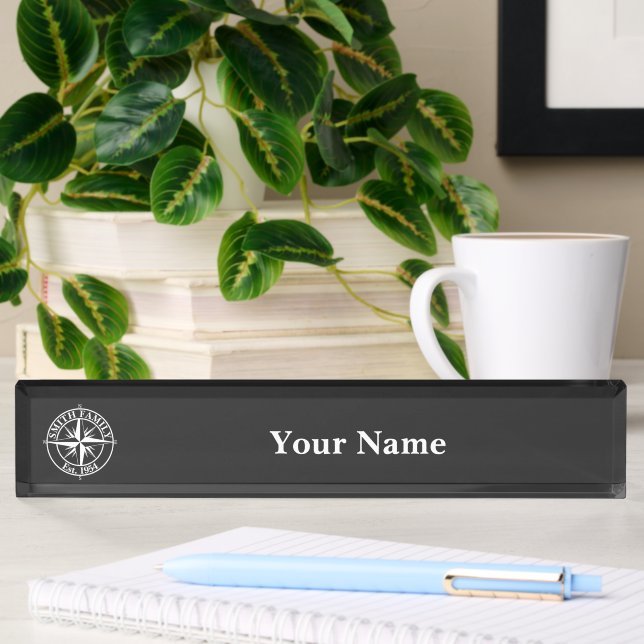 Compass star monogram personalizable emblem desk name plate