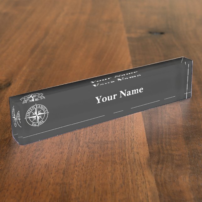 Compass star monogram personalizable emblem desk name plate (Side)