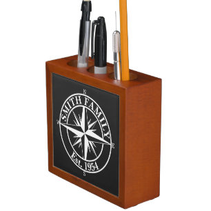 Compass star monogram personalizable emblem desk organizer