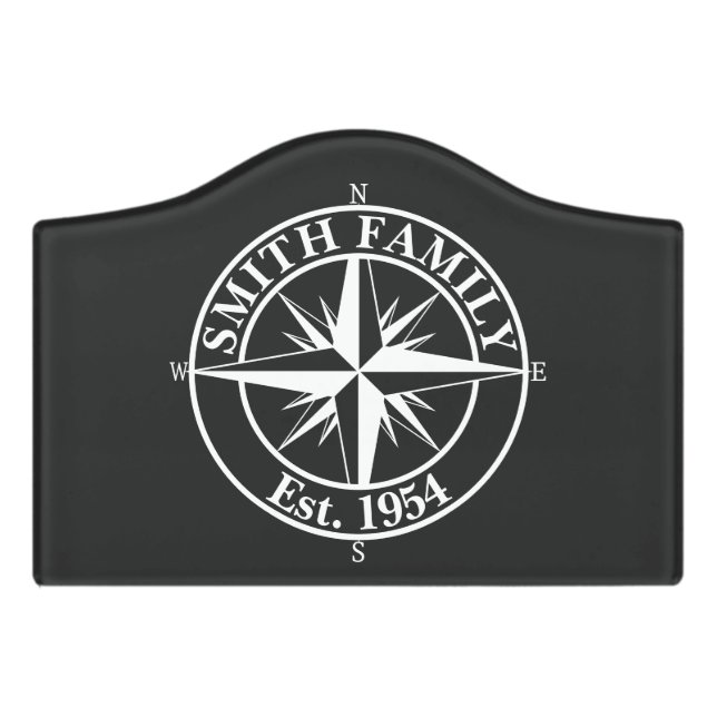 Compass star monogram personalizable emblem door sign (Small Crest Front)