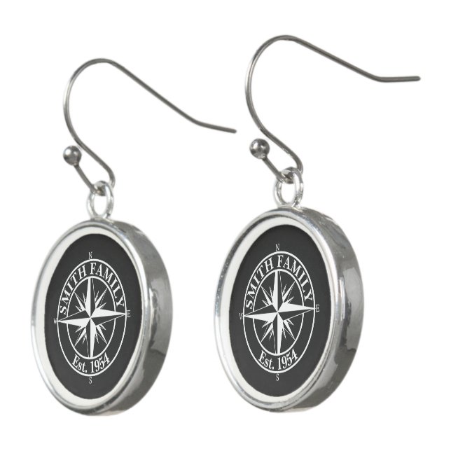 Compass star monogram personalizable emblem earrings (Angled)