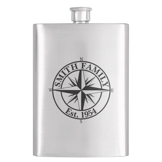 Compass star monogram personalizable emblem flask (Front)