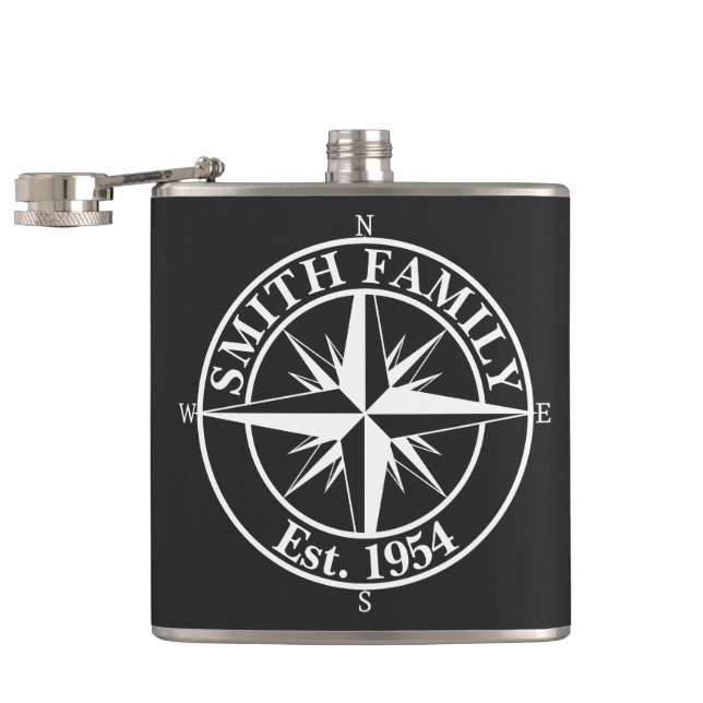 Compass star monogram personalizable emblem flask (Opened)