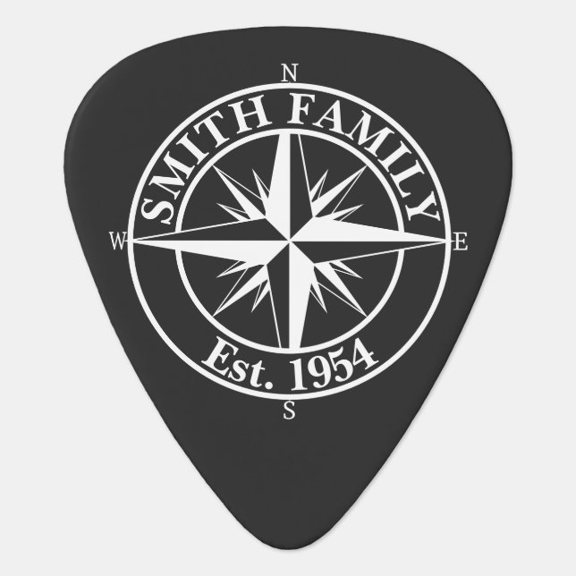 Compass star monogram personalizable emblem guitar pick (Front)