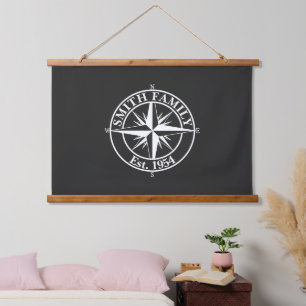 Compass star monogram personalizable emblem hanging tapestry