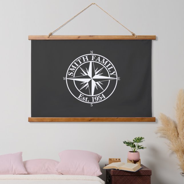 Compass star monogram personalizable emblem hanging tapestry (Bedroom)