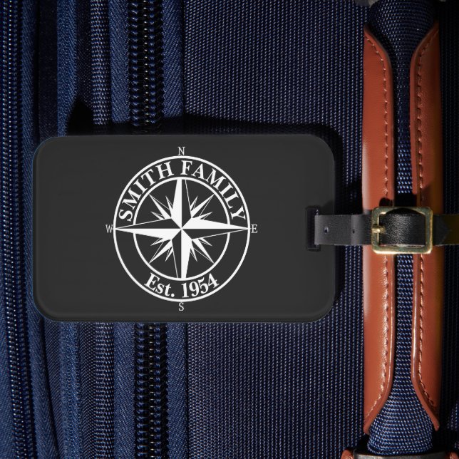 Compass star monogram personalizable emblem luggage tag (Front Insitu 4)