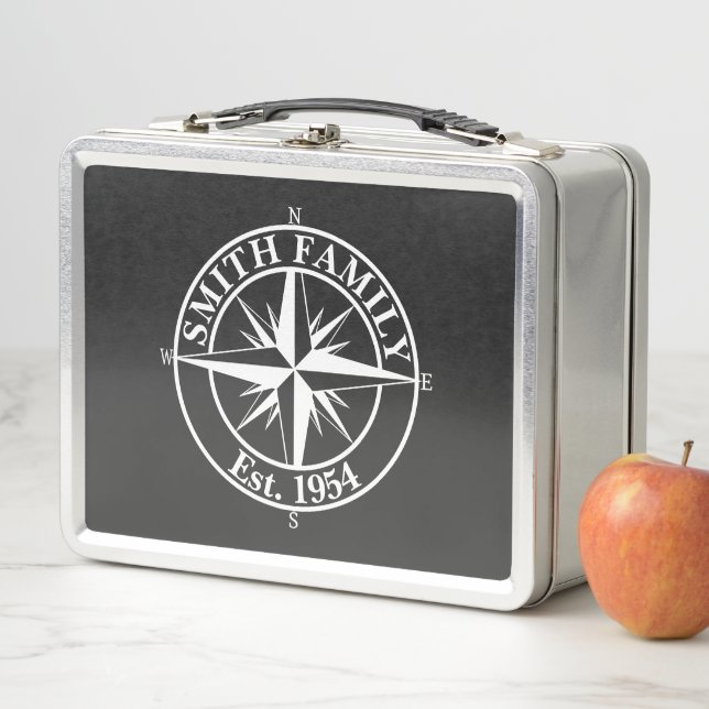Compass star monogram personalizable emblem metal lunch box (In Situ)