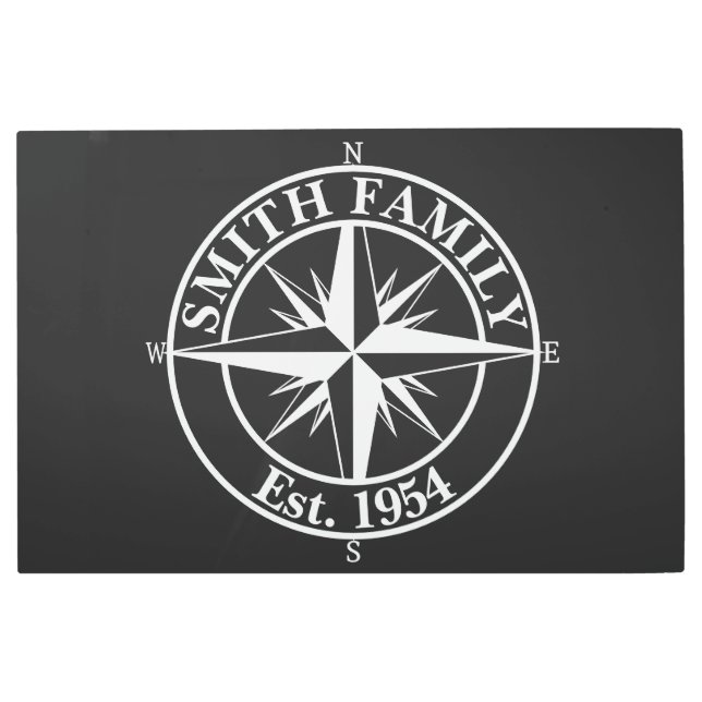 Compass star monogram personalizable emblem metal print (Front)