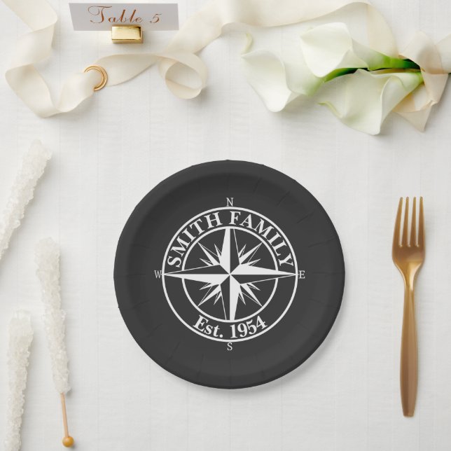Compass star monogram personalizable emblem paper plates (Wedding)