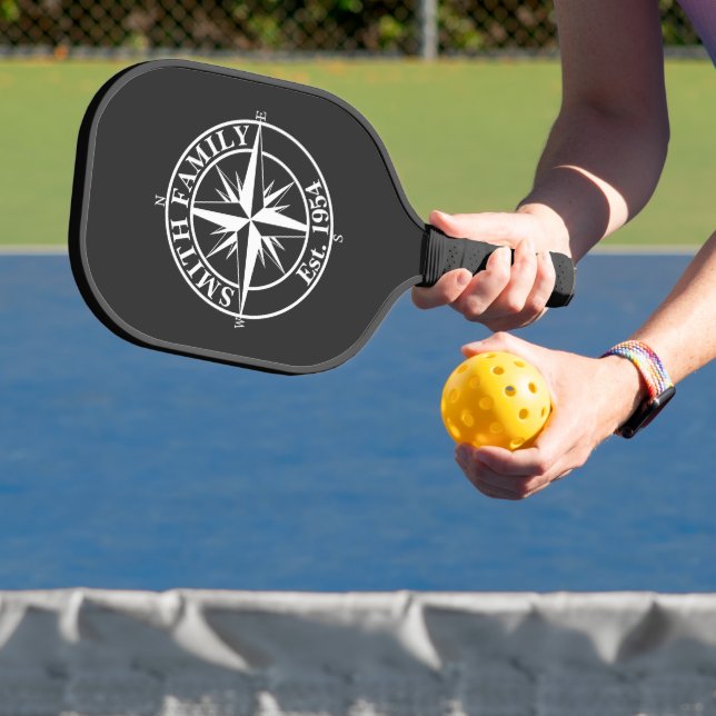 Compass star monogram personalizable emblem pickleball paddle (Insitu)
