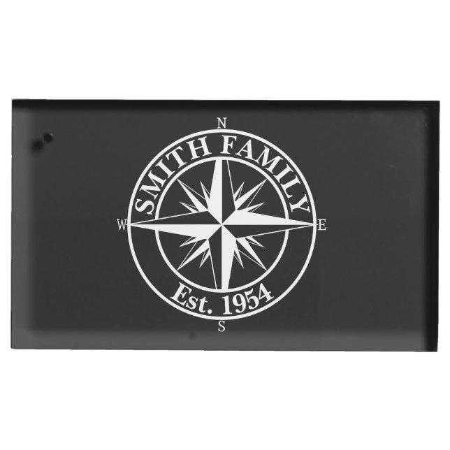 Compass star monogram personalizable emblem place card holder (Front)