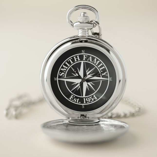 Compass star monogram personalizable emblem pocket watch (Inside)