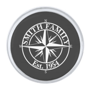 Compass star monogram personalizable emblem silver finish lapel pin