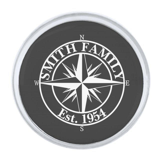 Compass star monogram personalizable emblem silver finish lapel pin (Front)
