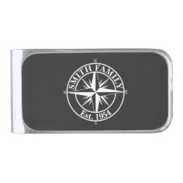 Compass star monogram personalizable emblem silver finish money clip